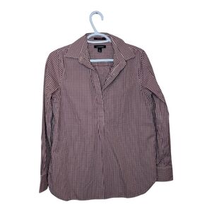 Lands End Red White Gingham Plaid 1/4 Button Women's Size 4 Dress Shirt